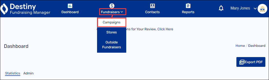 Campaign details page.